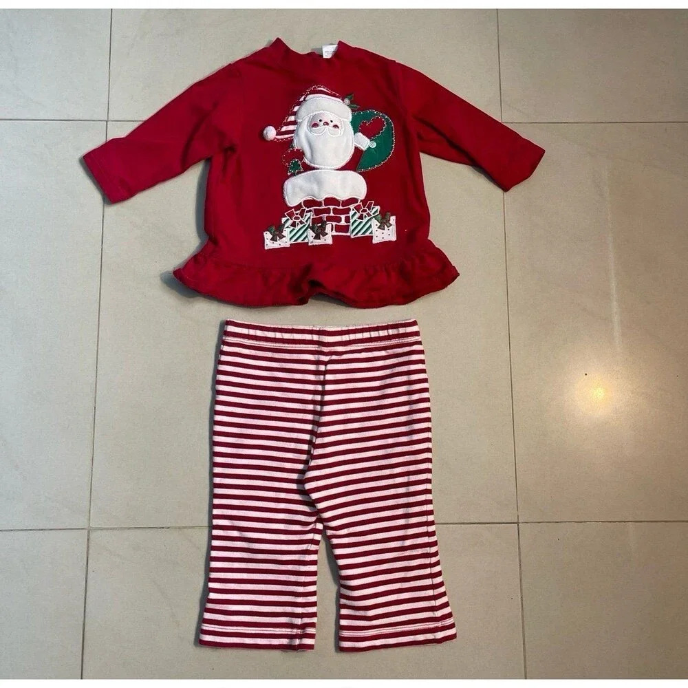 Santa Clause Long Sleeve And Pants Set For Kids